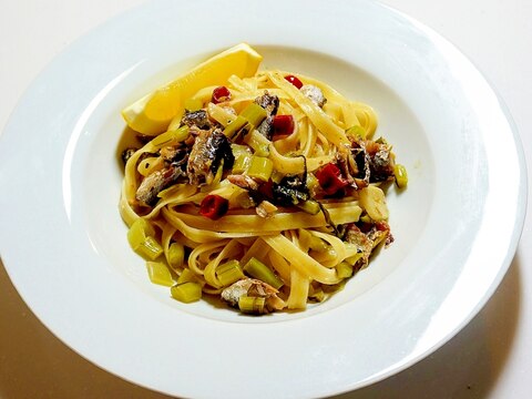 目から鱗!野沢菜とオイルサーディンのペペロンチーノ